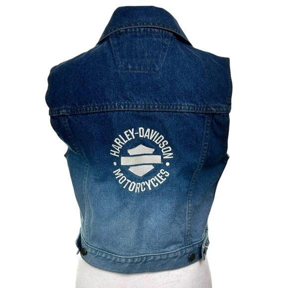 Vintage 2001 Harley Davidson Y2K Denim Vest Size Medium Blue Ombre - Picture 4 of 8